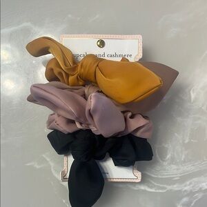 Women's Hair Scrunchies Set - Mustard, Pink, Black